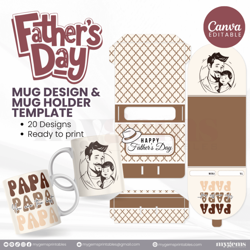20 Designs | Father's Day Mug Design & Mug Holder Template Bundle  | Canva Editable - Image 12