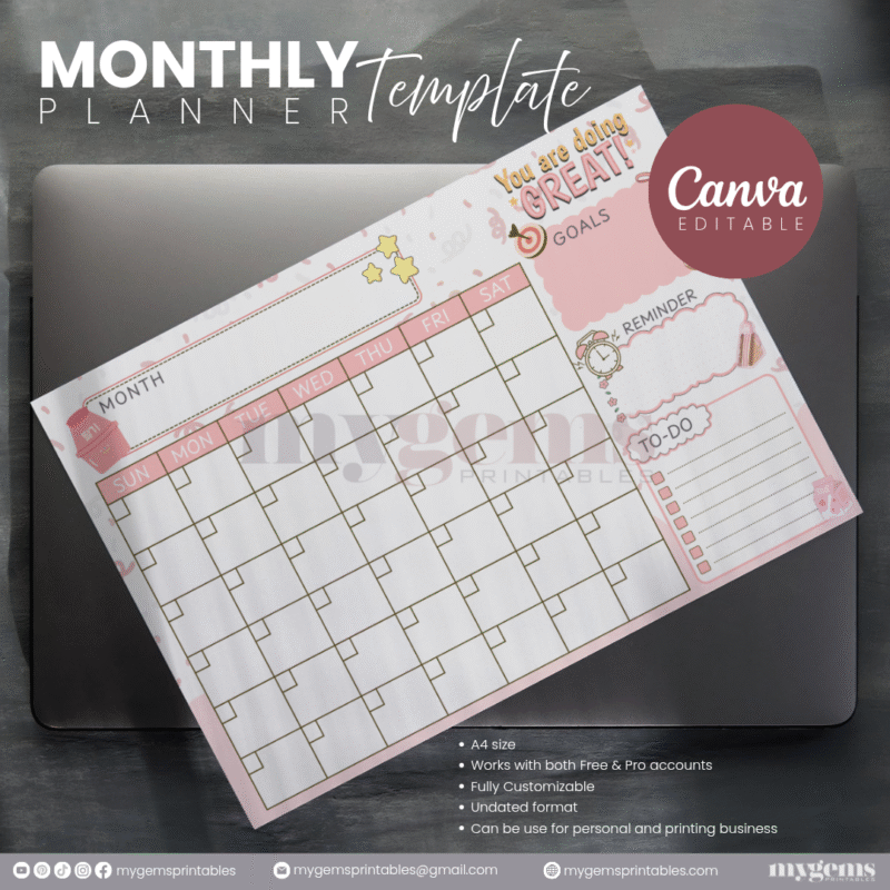 30 Designs | A4 Size Monthly Planner Template | Canva Editable - Image 28
