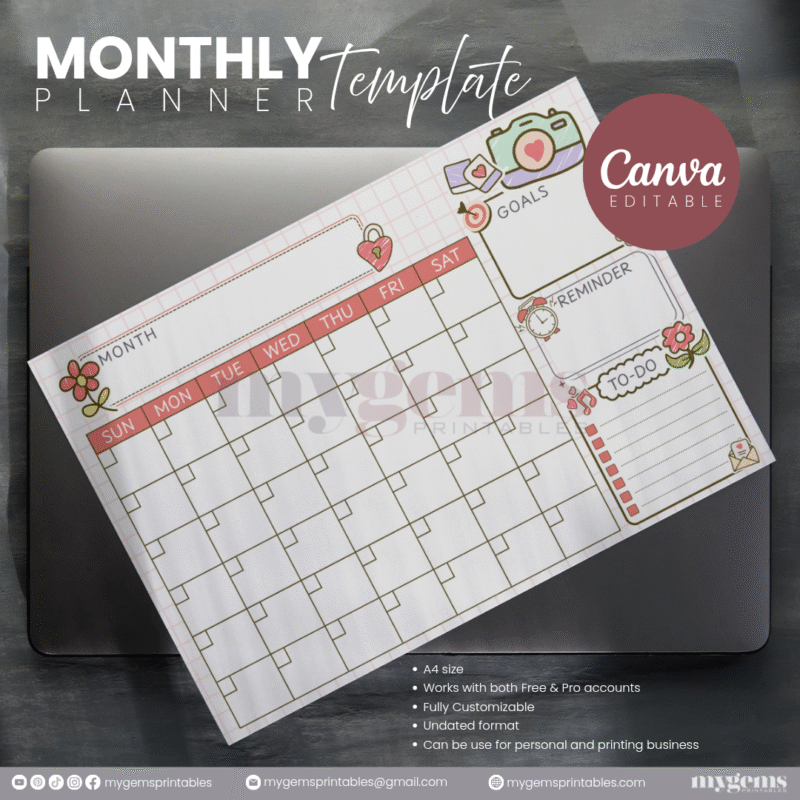 30 Designs | A4 Size Monthly Planner Template | Canva Editable - Image 29