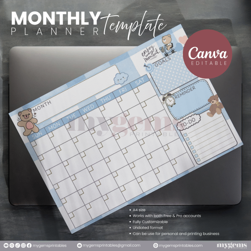 30 Designs | A4 Size Monthly Planner Template | Canva Editable - Image 30