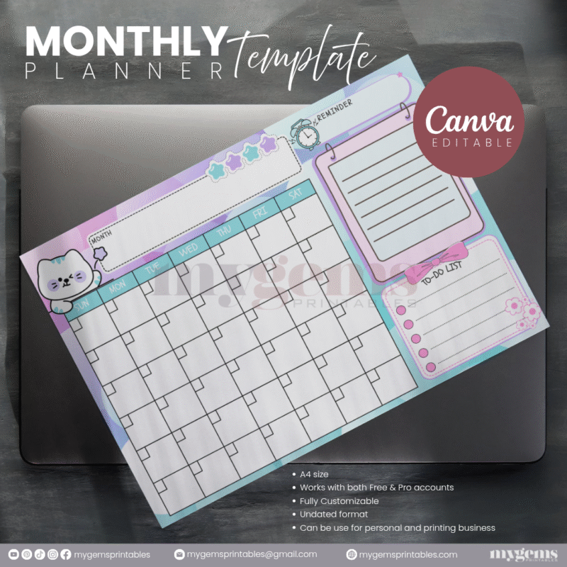 30 Designs | A4 Size Monthly Planner Template | Canva Editable - Image 31