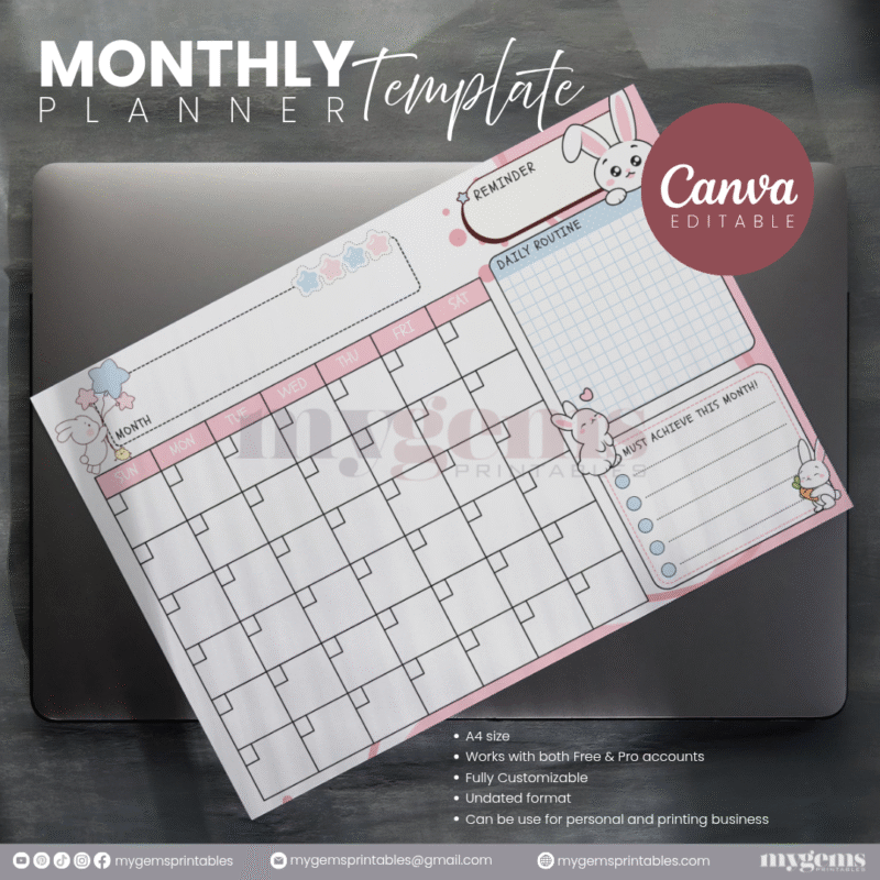 30 Designs | A4 Size Monthly Planner Template | Canva Editable - Image 12