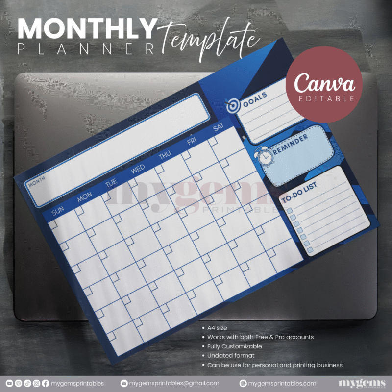 30 Designs | A4 Size Monthly Planner Template | Canva Editable - Image 14