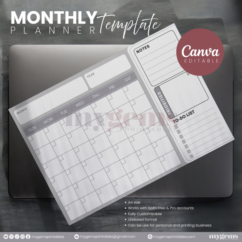 30 Designs | A4 Size Monthly Planner Template | Canva Editable - Image 15