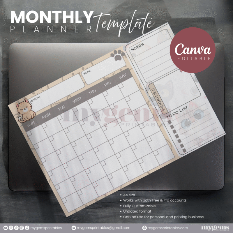 30 Designs | A4 Size Monthly Planner Template | Canva Editable - Image 16