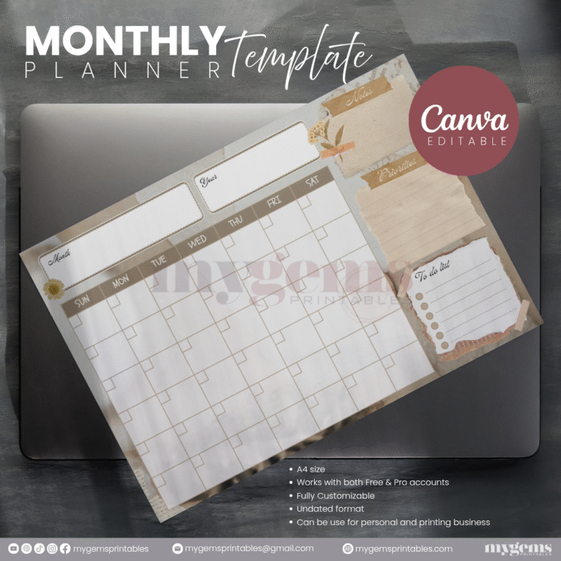 30 Designs | A4 Size Monthly Planner Template | Canva Editable - Image 18