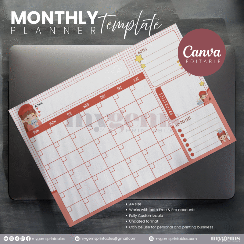 30 Designs | A4 Size Monthly Planner Template | Canva Editable - Image 17