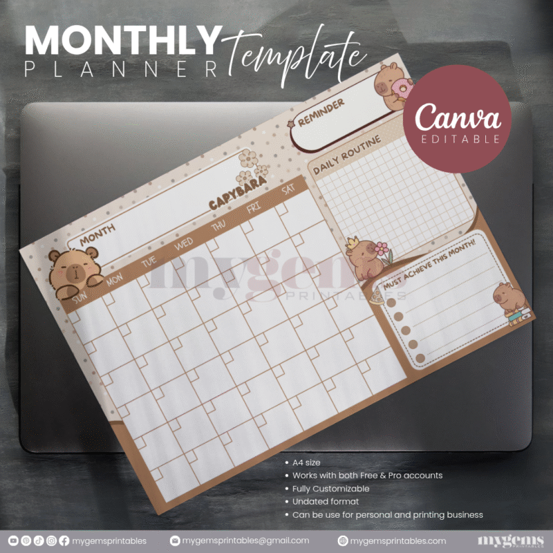30 Designs | A4 Size Monthly Planner Template | Canva Editable - Image 19