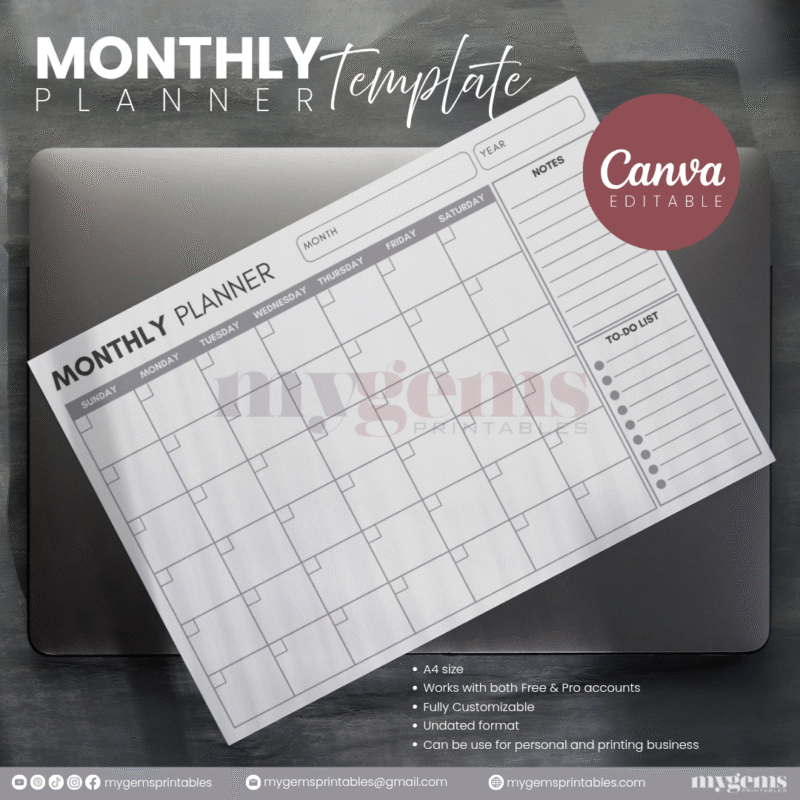 30 Designs | A4 Size Monthly Planner Template | Canva Editable - Image 21