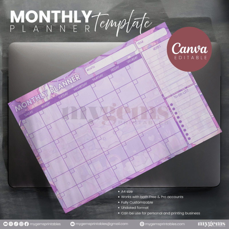 30 Designs | A4 Size Monthly Planner Template | Canva Editable - Image 22