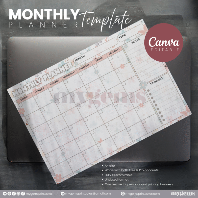 30 Designs | A4 Size Monthly Planner Template | Canva Editable - Image 24