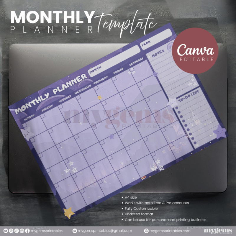 30 Designs | A4 Size Monthly Planner Template | Canva Editable - Image 25