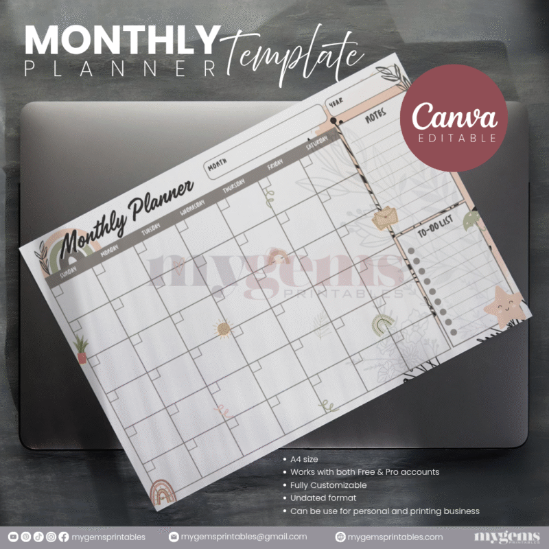 30 Designs | A4 Size Monthly Planner Template | Canva Editable - Image 26