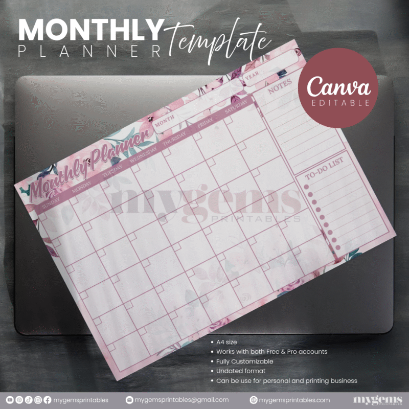 30 Designs | A4 Size Monthly Planner Template | Canva Editable - Image 27