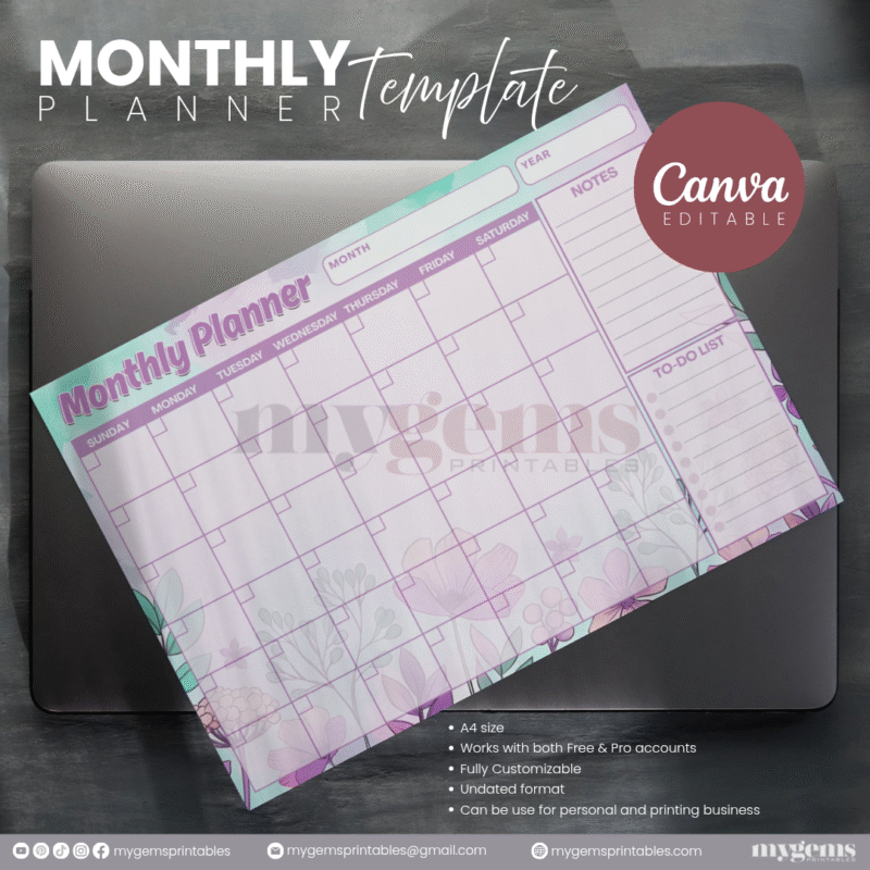 30 Designs | A4 Size Monthly Planner Template | Canva Editable - Image 3
