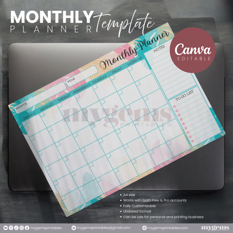 30 Designs | A4 Size Monthly Planner Template | Canva Editable - Image 5