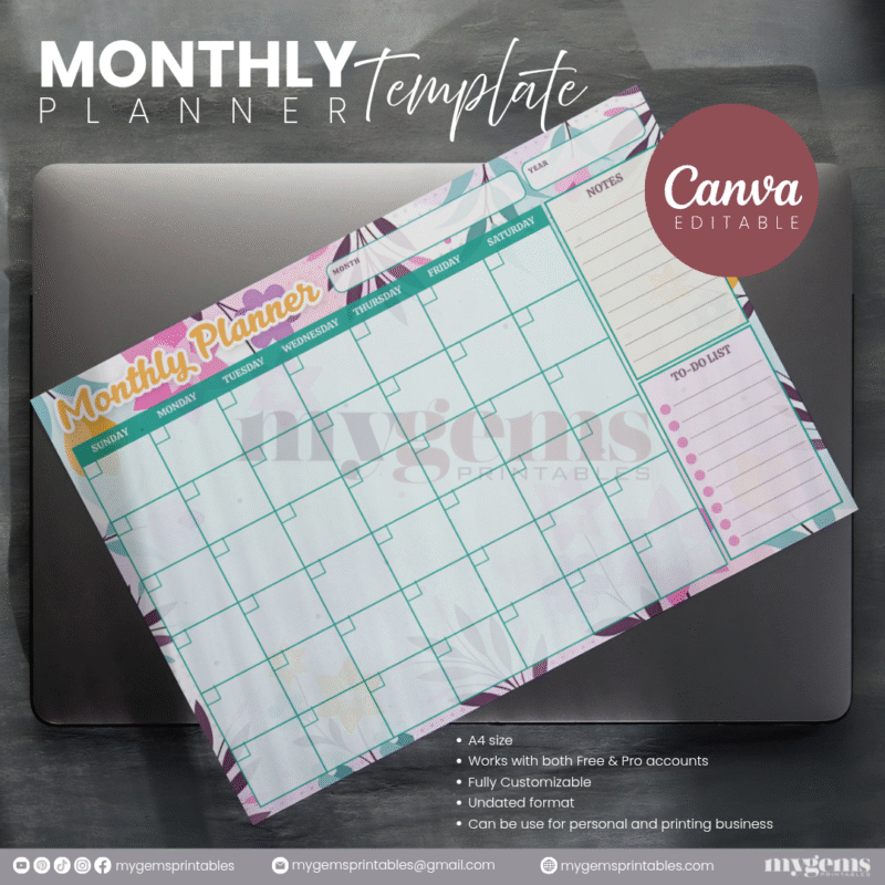 30 Designs | A4 Size Monthly Planner Template | Canva Editable - Image 7