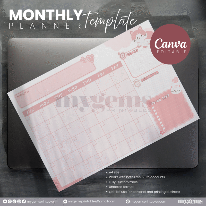 30 Designs | A4 Size Monthly Planner Template | Canva Editable - Image 9
