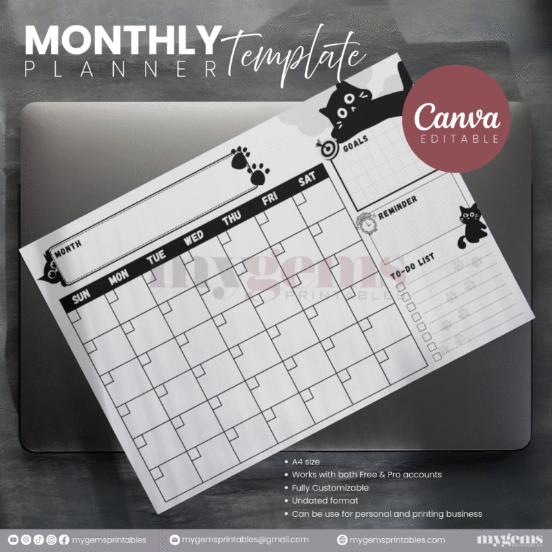 30 Designs | A4 Size Monthly Planner Template | Canva Editable - Image 13