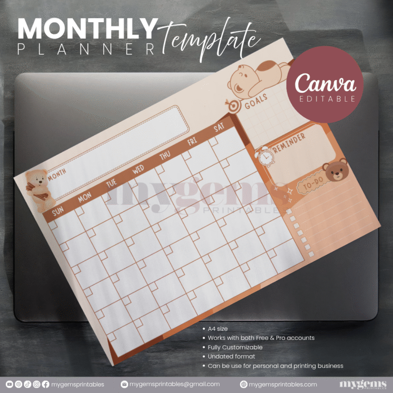 30 Designs | A4 Size Monthly Planner Template | Canva Editable - Image 10