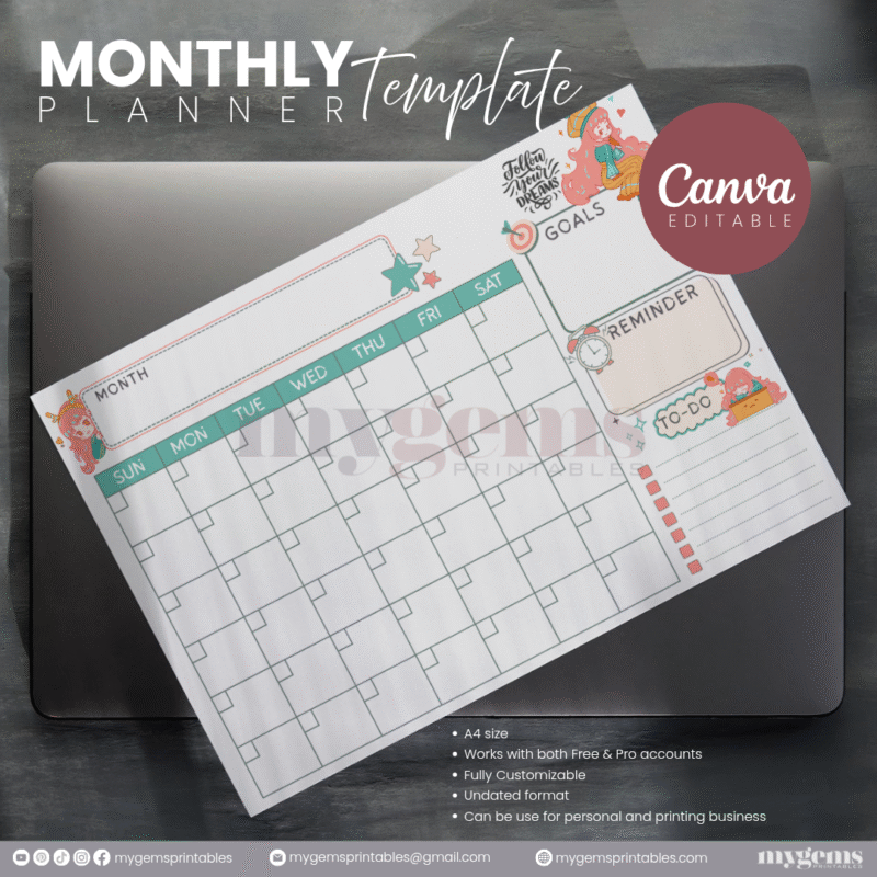 30 Designs | A4 Size Monthly Planner Template | Canva Editable - Image 11