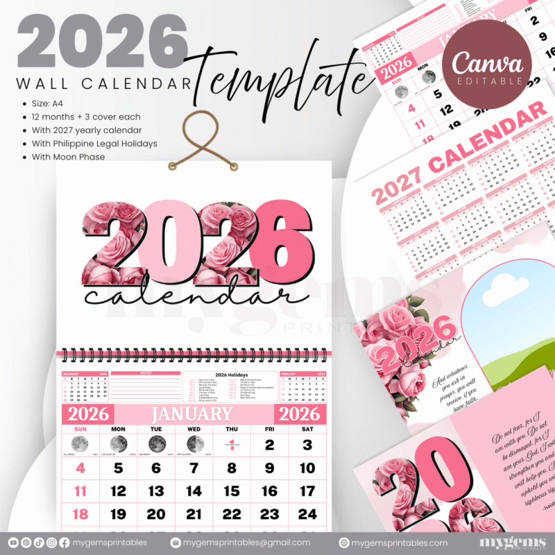 10 Designs | 2026 Wall Calendar Template (With Holiday) | Canva Editable - Image 7