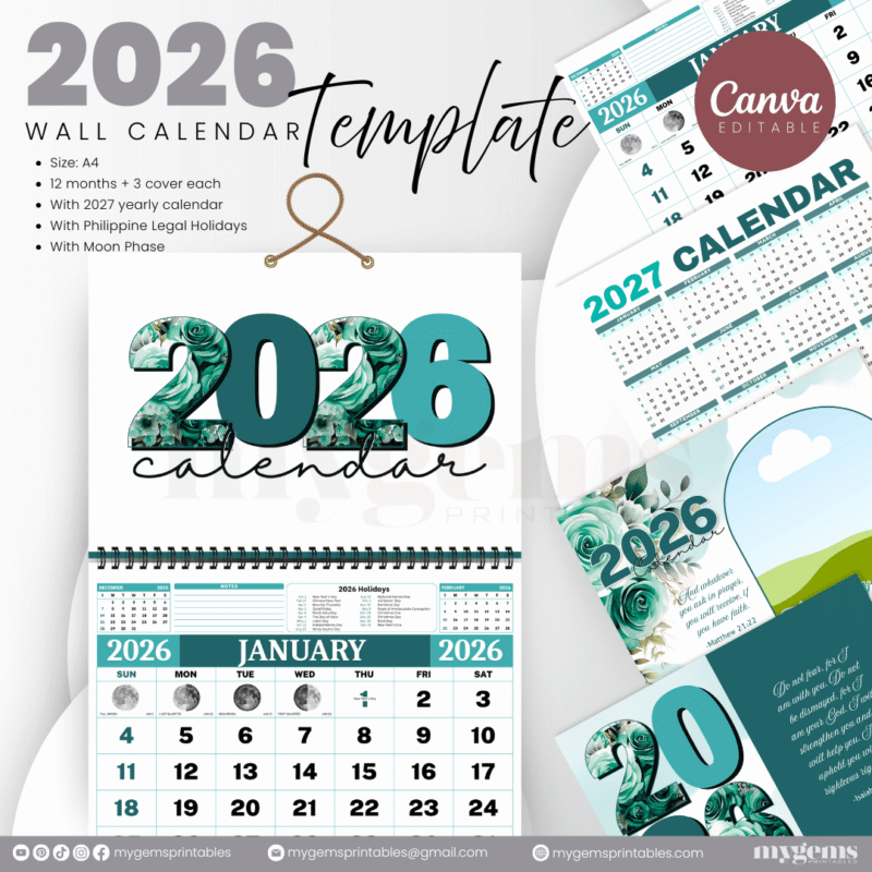 10 Designs | 2026 Wall Calendar Template (With Holiday) | Canva Editable - Image 8