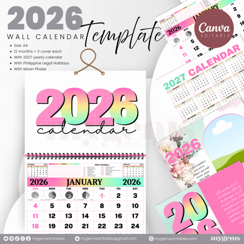 10 Designs | 2026 Wall Calendar Template (With Holiday) | Canva Editable - Image 10