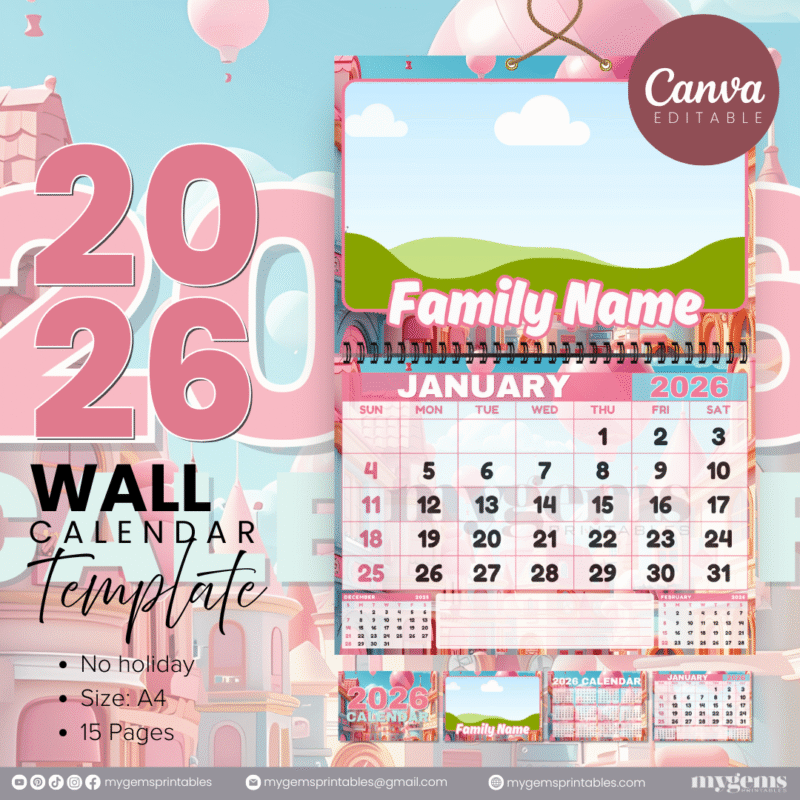 12 Designs | 2026 Wall Calendar Template (No Holiday) | Canva Editable - Image 13
