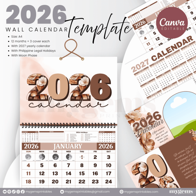 10 Designs | 2026 Wall Calendar Template (With Holiday) | Canva Editable - Image 11