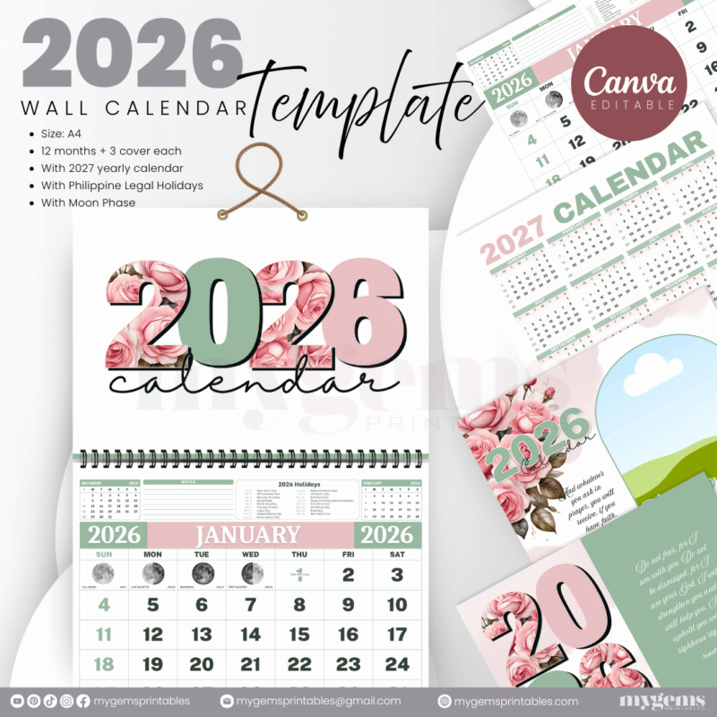 10 Designs | 2026 Wall Calendar Template (With Holiday) | Canva Editable - Image 2