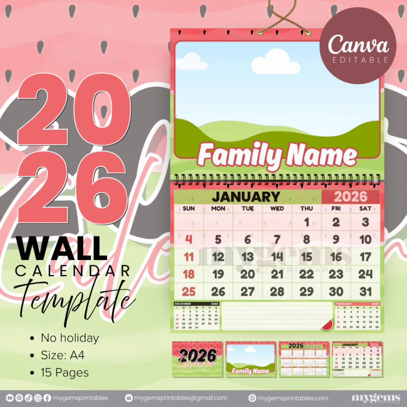 12 Designs | 2026 Wall Calendar Template (No Holiday) | Canva Editable - Image 5