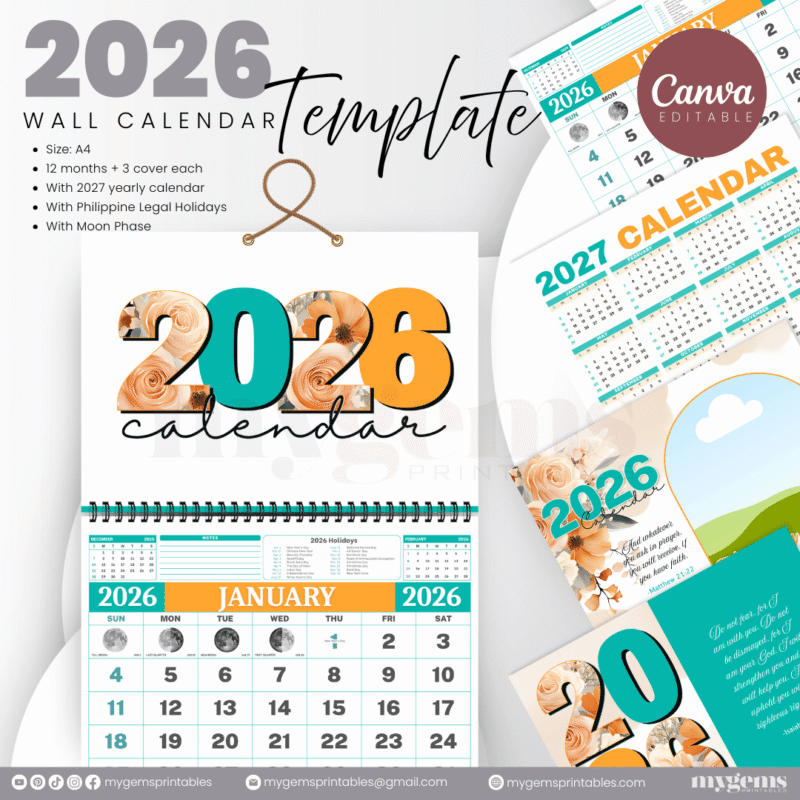 10 Designs | 2026 Wall Calendar Template (With Holiday) | Canva Editable - Image 3