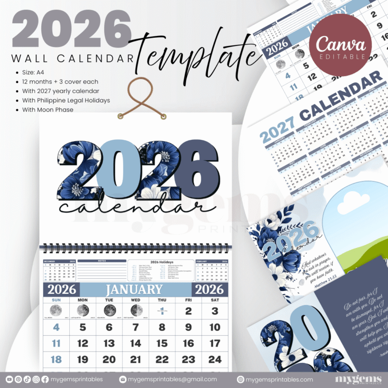 10 Designs | 2026 Wall Calendar Template (With Holiday) | Canva Editable - Image 5