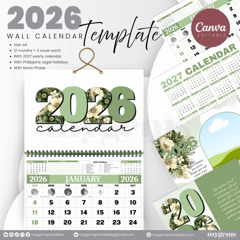 10 Designs | 2026 Wall Calendar Template (With Holiday) | Canva Editable - Image 6