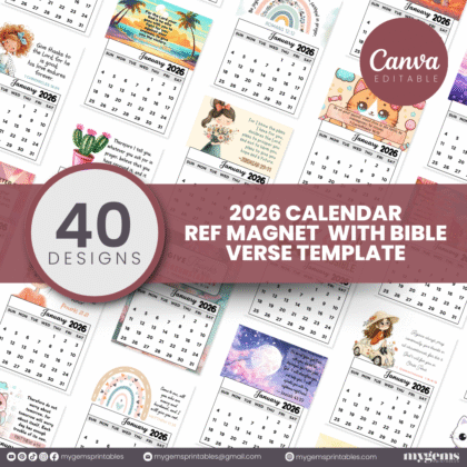 40 Designs | 2026 Calendar Ref Magnet with Bible Verse | Canva Editable