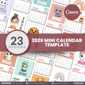 23 Designs | 2026 Mini Calendar Template | Canva Editable