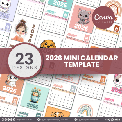 23 Designs | 2026 Mini Calendar Template | Canva Editable