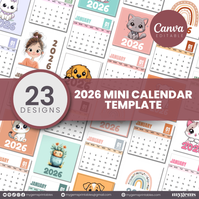 23 Designs | 2026 Mini Calendar Template | Canva Editable