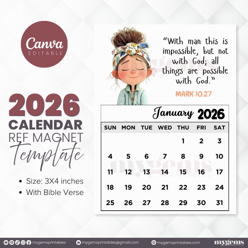 40 Designs | 2026 Calendar Ref Magnet with Bible Verse | Canva Editable - Image 21