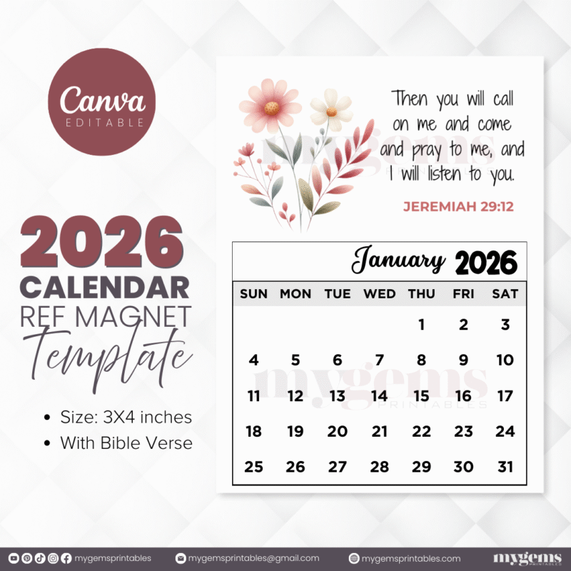 40 Designs | 2026 Calendar Ref Magnet with Bible Verse | Canva Editable - Image 27