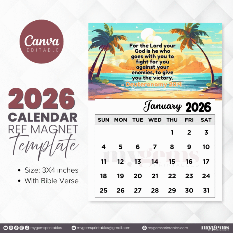 40 Designs | 2026 Calendar Ref Magnet with Bible Verse | Canva Editable - Image 41