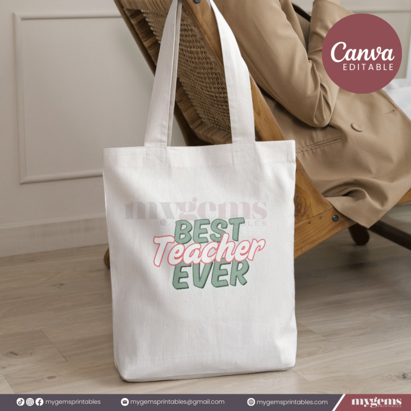 20 Designs | Teacher's Day Tote Bag Design Template A4 Size | Canva Editable - Image 15