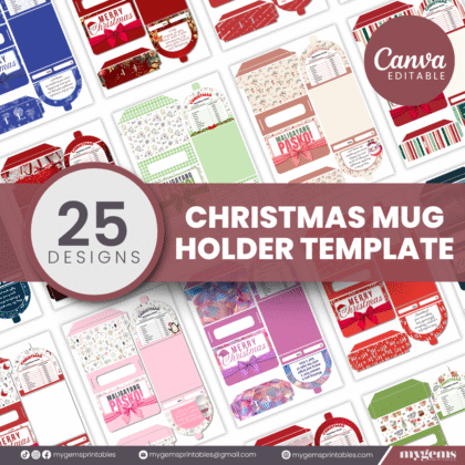 25 Designs | Christmas Mug Holder Template | Canva Editable | Ready to Print