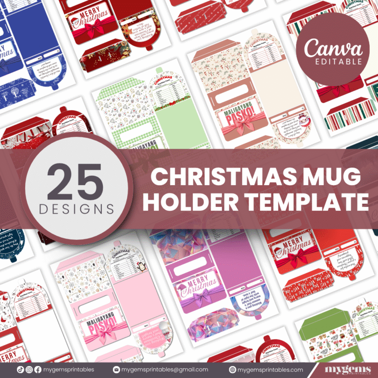 25 Designs | Christmas Mug Holder Template | Canva Editable | Ready to Print