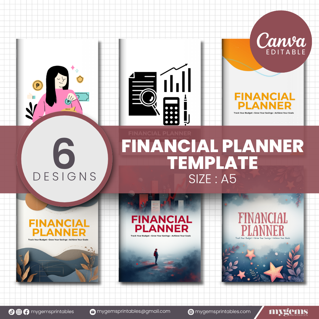 6 Designs | Financial Planner Template (A5) | Canva Editable