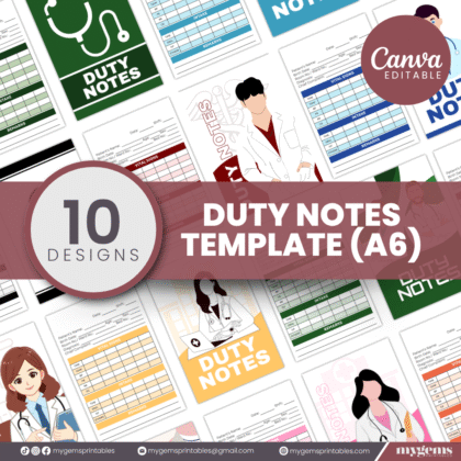 10 Designs | Duty Notes Designed for Medical Student or Clinical duty Template  | Canva Editable
