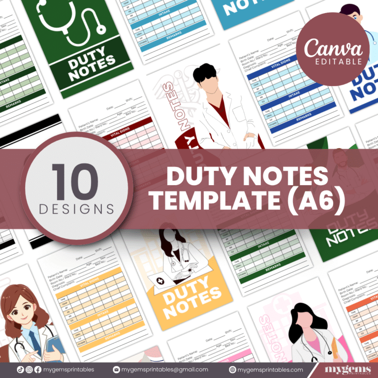 10 Designs | Duty Notes Designed for Medical Student or Clinical duty Template  | Canva Editable