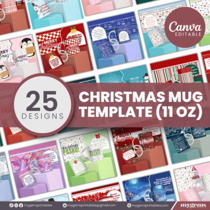 25 Designs | Christmas Mug Design Template | Canva Editable | Ready to Print