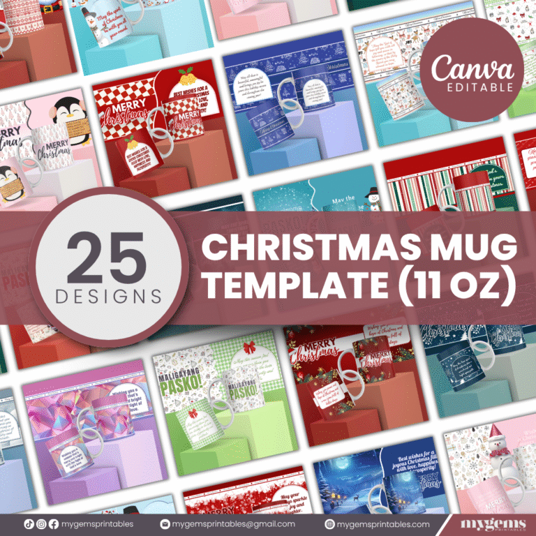 25 Designs | Christmas Mug Design Template | Canva Editable | Ready to Print